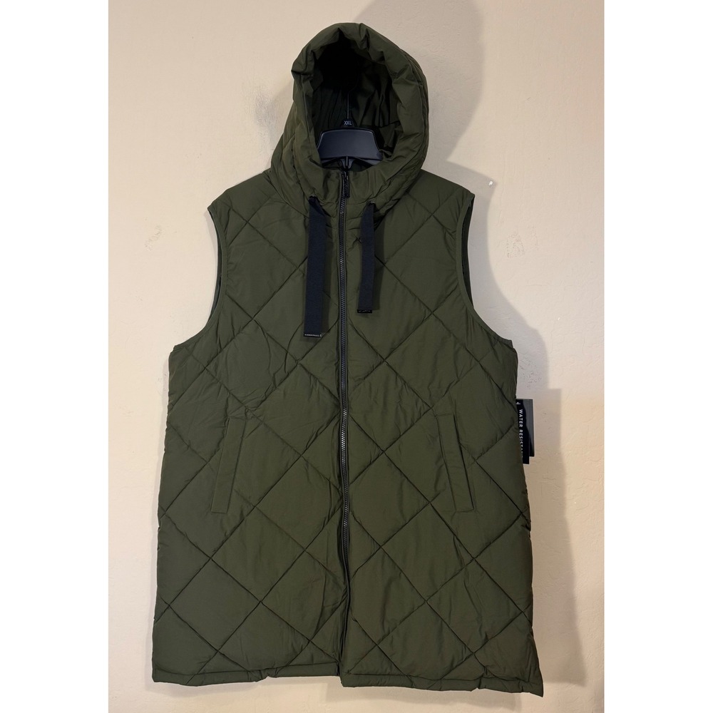 Modern Supply by Sanctuary Quilted Vest Women XXL Green Hooded Long Puffer NEW‎
